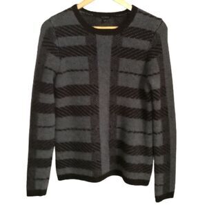 ANN TAYLOR Winter Grey & Brown Alpaca Rabbit Hair Knit Crewneck Sweater Small